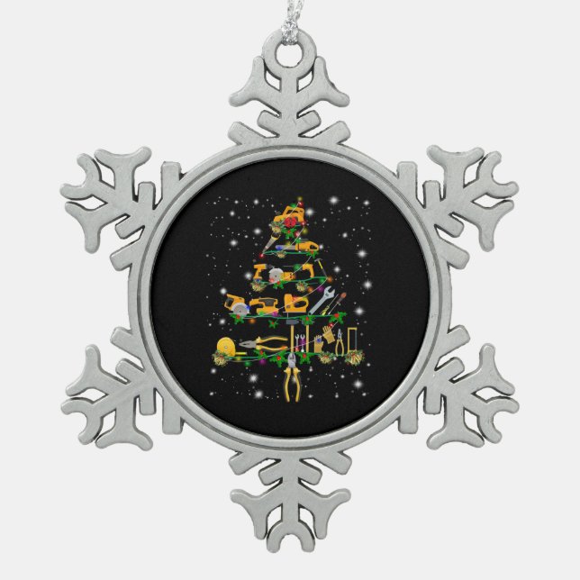 Mechanic Lovers | Mechanic Christmas Tree Snowflake Pewter Christmas Ornament (Front)