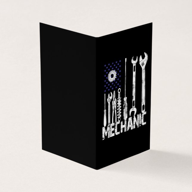Mechanic Lovers | Mechanic USA Flag Business Card (Outside)