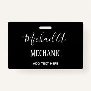 MECHANIC Personalised gifts CLASSIC Black White ID Badge