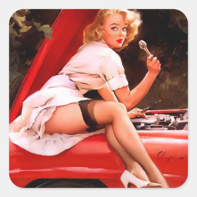 Mechanic Pin Up Square Sticker (Front)