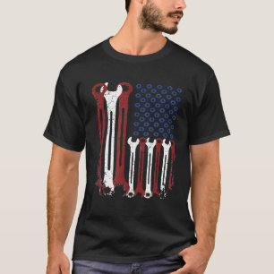Mechanic Red White Blue Usa American Flag For Men T-Shirt