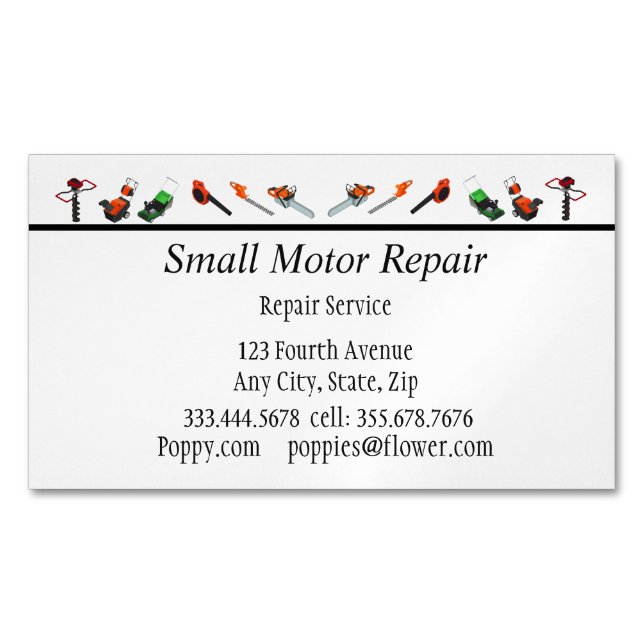 Mechanic Small Engine Repair Custom   Magnetic Business Card (Front)