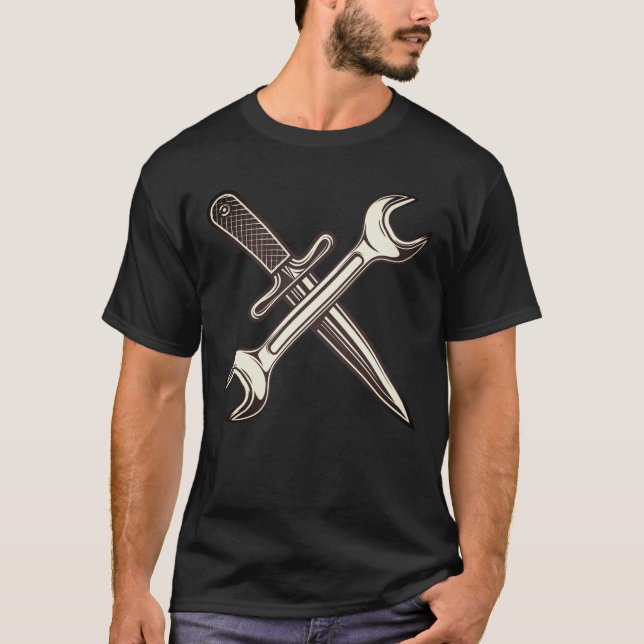 Mechanic spanner wrench with dagger knife T-Shirt (Front)