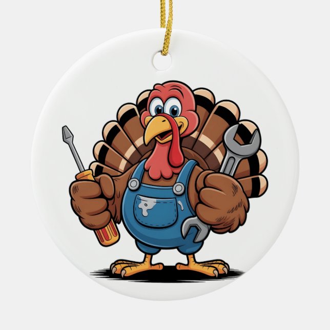 Mechanic Squad Turkey Thanksgiving Gobbler  Ceramic Tree Decoration (Front)