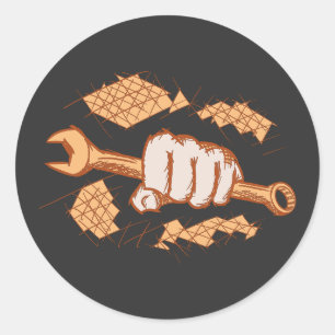 Mechanic/Technician. Screw Wrench in Hand/Fist Classic Round Sticker
