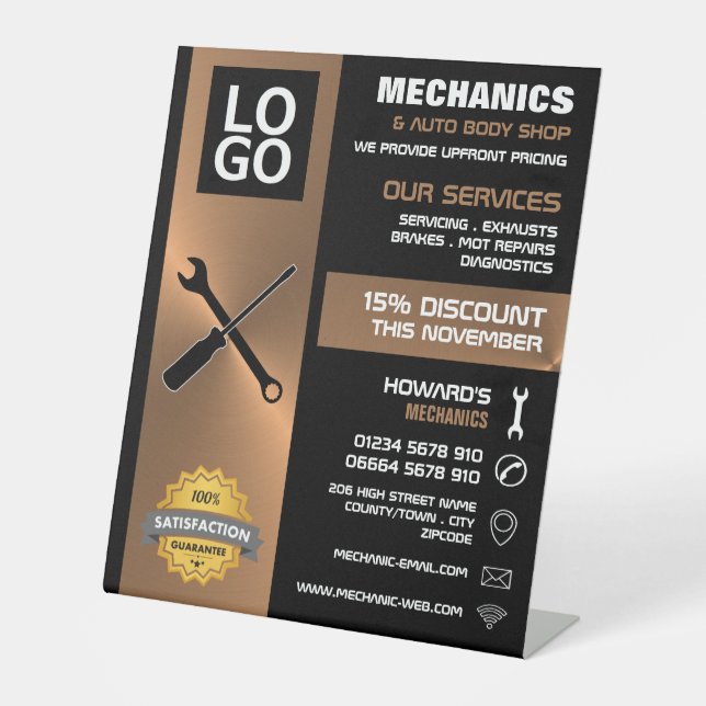 Mechanic Tools, Auto Mechanic/Repairs Advertising Pedestal Sign (Front)