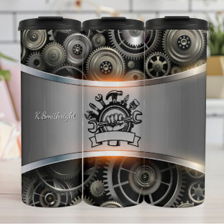 Mechanic Tools Emblem Gear Background Thermal Tumbler