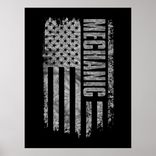 Mechanic USA Flag Distressed design Poster (Front)