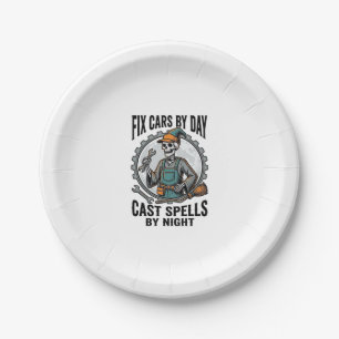 Mechanic Witch Shirt Vintage Halloween Repair Art_ Paper Plate