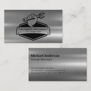 Mechanic with Wrench Metallic Business Card