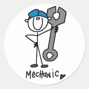 Mechanic With Wrench Stick Figure Classic Round Sticker