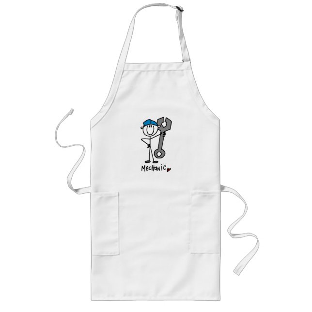 Mechanic With Wrench Stick Figure Long Apron (Front)