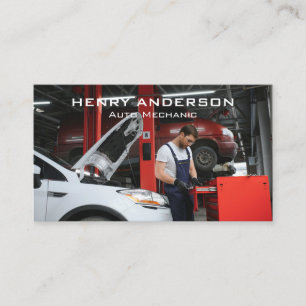 Mechanic Working on Car Engine in Shop Business Card