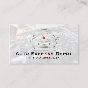 Mechanic Working on Engine Auto Metal Logo Business Card