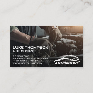 Mechanic Working on Engine Auto Services Logo Business Card