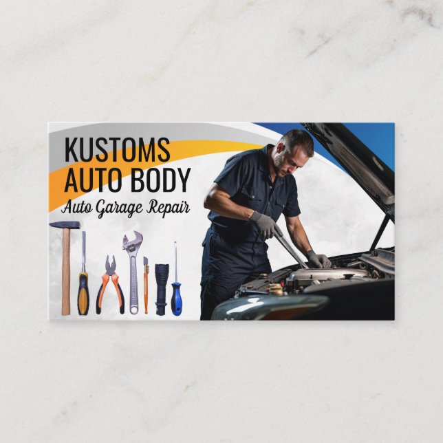 Mechanic Working on Engine | Hand Tools Business Card (Front)