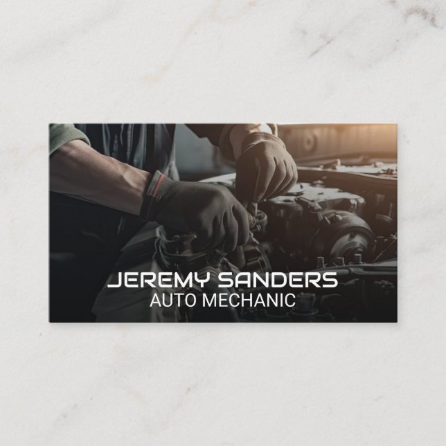 Mechanic Working on Engine | Technician Business Card (Front)