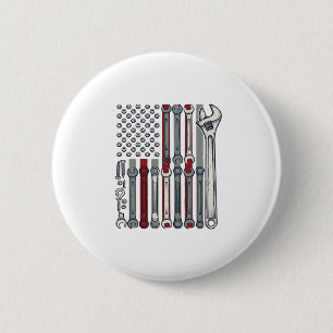 Mechanic Wrench Flag Vintage Engraving Vector Desi 6 Cm Round Badge