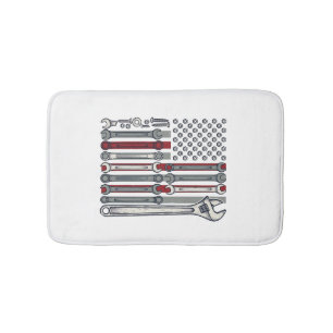 Mechanic Wrench Flag Vintage Engraving Vector Desi Bath Mat