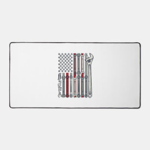 Mechanic Wrench Flag Vintage Engraving Vector Desi Desk Mat