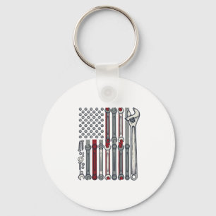 Mechanic Wrench Flag Vintage Engraving Vector Desi Key Ring