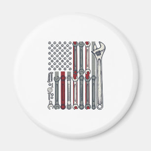 Mechanic Wrench Flag Vintage Engraving Vector Desi Magnet