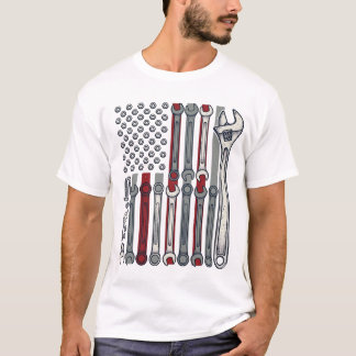 Mechanic Wrench Flag Vintage Engraving Vector Desi T-Shirt