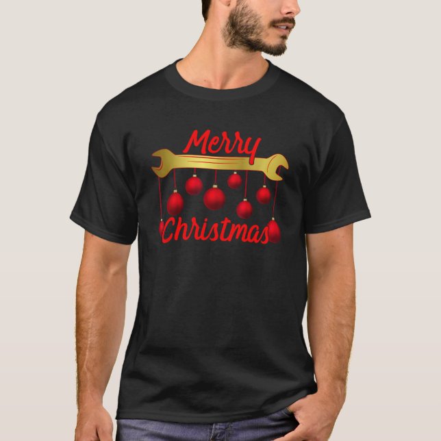 Mechanic Wrench Merry Christmas Xmas Mechanics Gif T-Shirt (Front)