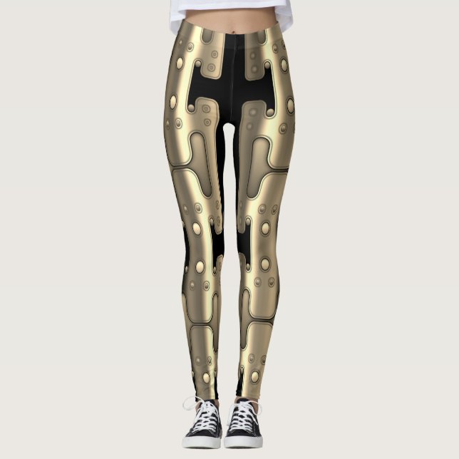 Mechanical Android Metallic Golden Robot Leggings (Front)