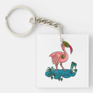 Mechanical Bird, Pink Flamingo Mecha Robot Key Ring
