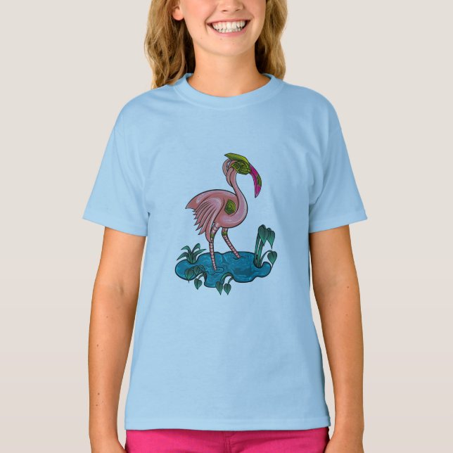 Mechanical Bird, Pink Flamingo Mecha Robot T-Shirt (Front)