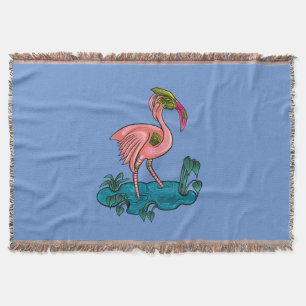 Mechanical Bird, Pink Flamingo Mecha Robot Throw Blanket