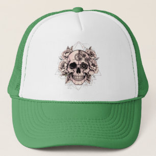 "Mechanical Bloom" – Gothic Skull with Floral Gear Trucker Hat