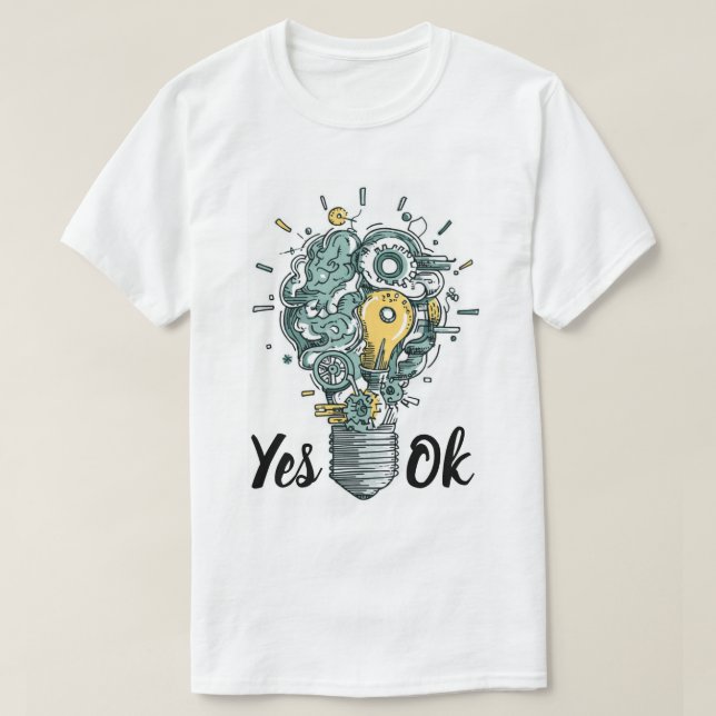 Mechanical Brain Lightbulb Art T-Shirt (Design Front)