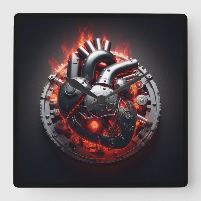 Mechanical Burning Heart Square Wall Clock (Front)