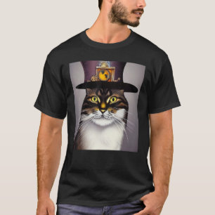 Mechanical Cat Ingenuity Unleash Steampunk AI Cat T-Shirt