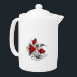 Mechanical Crescent with Red Roses<br><div class="desc">Contour,  mechanical crescent moon with gears,  decorated with red roses with black spiked stems and leaves on white background. Steampunk</div>