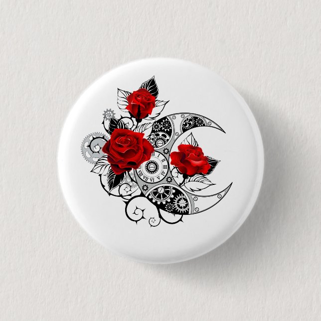 Mechanical Crescent with Red Roses 3 Cm Round Badge (Front)