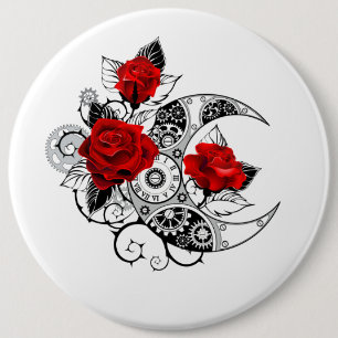 Mechanical Crescent with Red Roses 6 Cm Round Badge