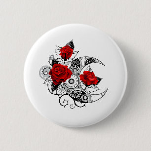Mechanical Crescent with Red Roses 6 Cm Round Badge
