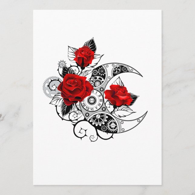 Mechanical Crescent with Red Roses Advice Card (Front)