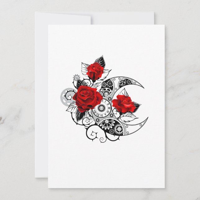 Mechanical Crescent with Red Roses Announcement (Front)
