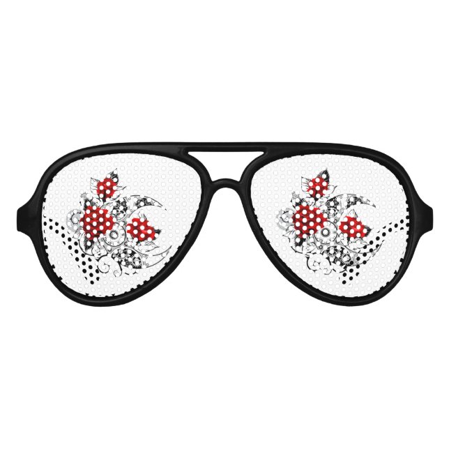 Mechanical Crescent with Red Roses Aviator Sunglasses (Front)