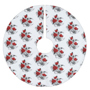 Mechanical Crescent with Red Roses Brushed Polyester Tree Skirt