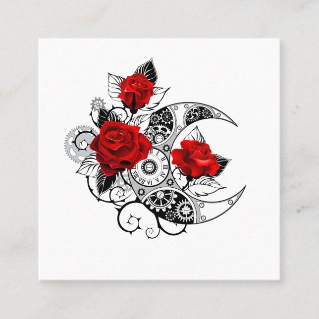 Mechanical Crescent with Red Roses Calling Card (Front)