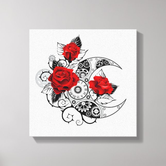 Mechanical Crescent with Red Roses Canvas Print (Front)