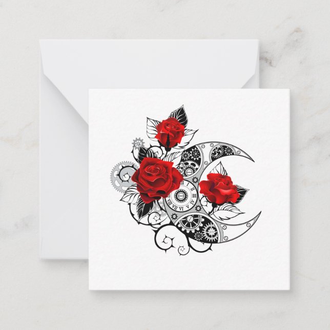 Mechanical Crescent with Red Roses Card (Front)
