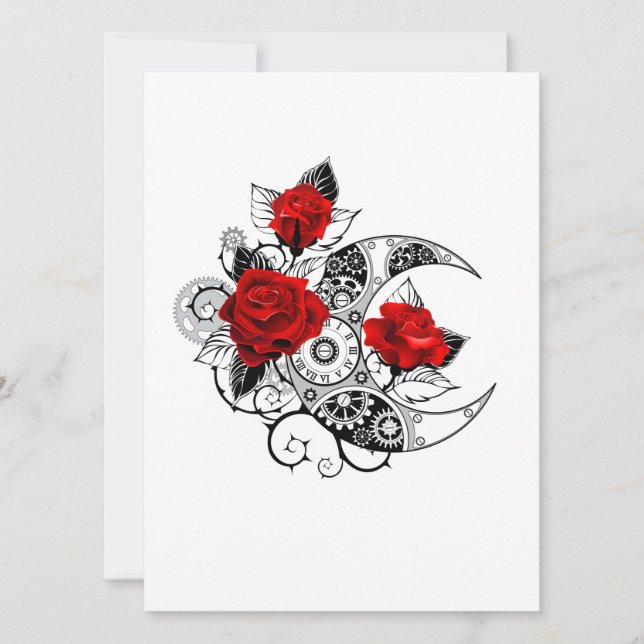 Mechanical Crescent with Red Roses Card (Front)