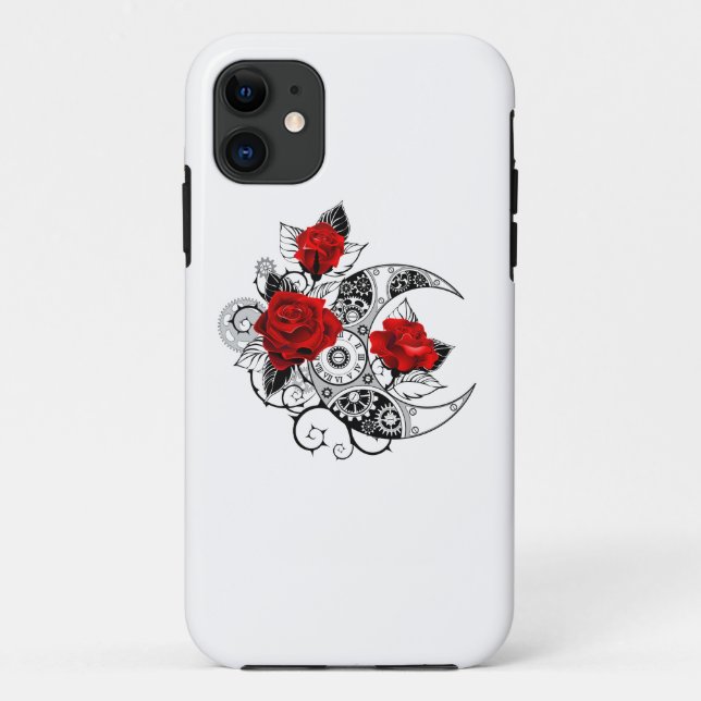 Mechanical Crescent with Red Roses Case-Mate iPhone Case (Back)