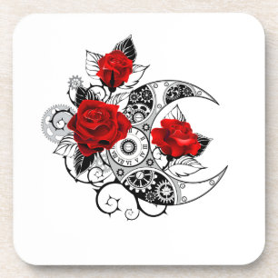 Mechanical Crescent with Red Roses Coaster